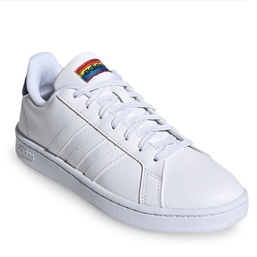 Adidas Grand Court Pride Sneakers White Rainbow Heel Women’s Size 7.5 Cloudfoam